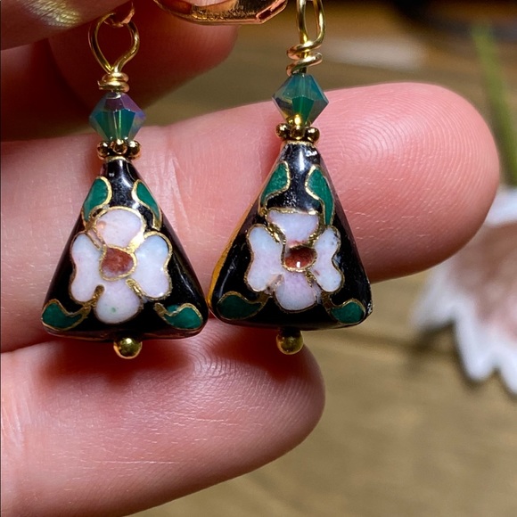 Vintage Cloisonné bead earrings Earwire NEW - Picture 4 of 4